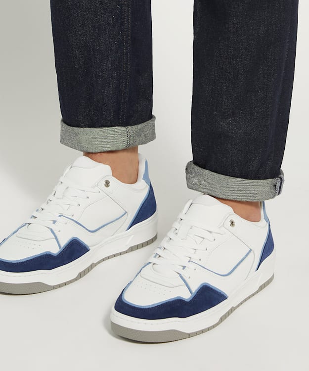 Dune London Tainted - Blue Leather Trainers With Suede Trim