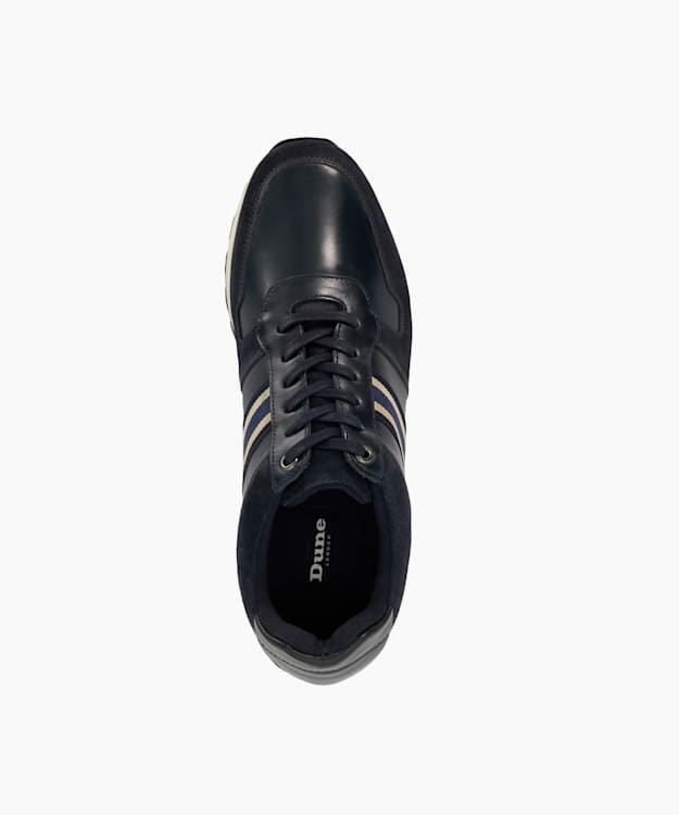 Dune London Talay - Navy Leather Trainers With Canvas Stripe