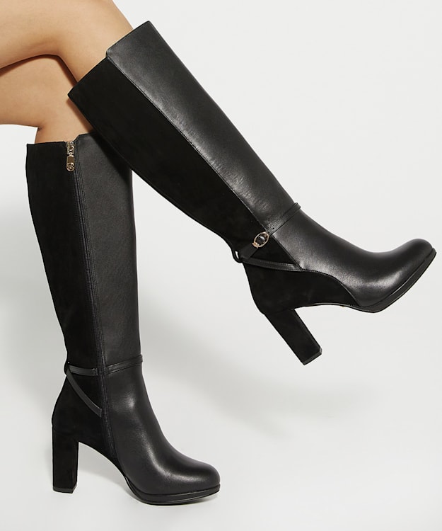 Dune London Tariah - Black Knee High Block Heel Boots