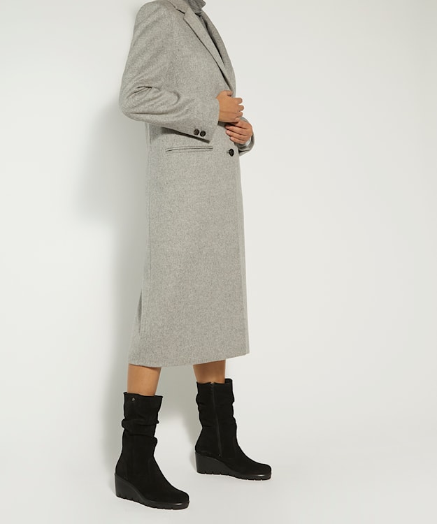 Dune London Tasha - Black Ruched Suede Cleated-Wedge-Heel Boots