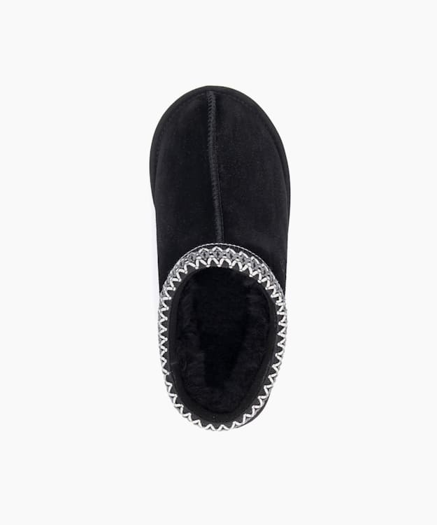 Dune London Tasman 1 - Black Embroidered Cuff Suede Slippers
