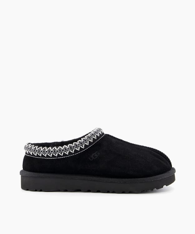 dune london Tasman 1 - Black Embroidered Cuff Suede Slippers