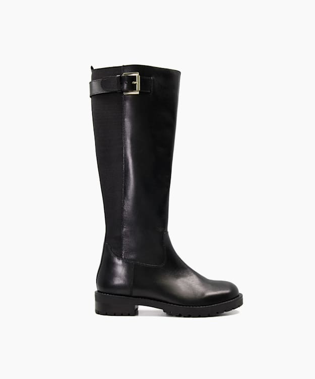 dune london Tatiana - Black Tractor-Sole Leather Knee-High Boots