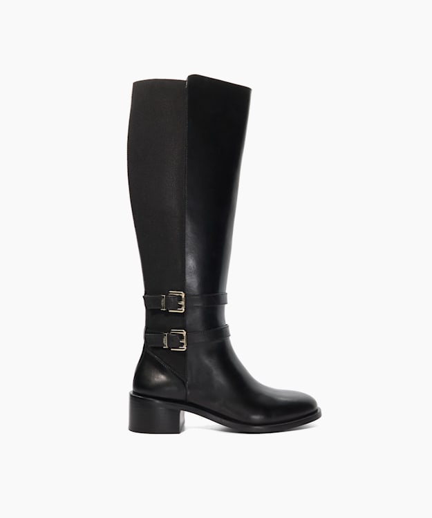 dune london Tatter - Black Leather Knee High Riding Boots