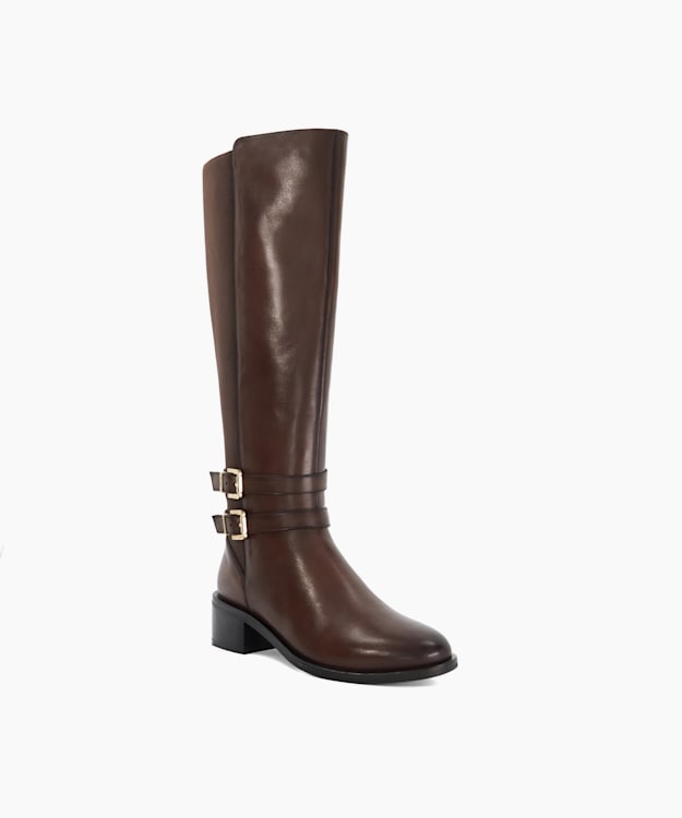 Dune London Tatter - Brown Leather Knee High Riding Boots
