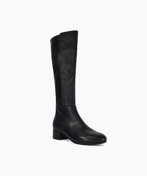 Dune London Tayla - Black Leather Stretch Leather Knee-High Boots