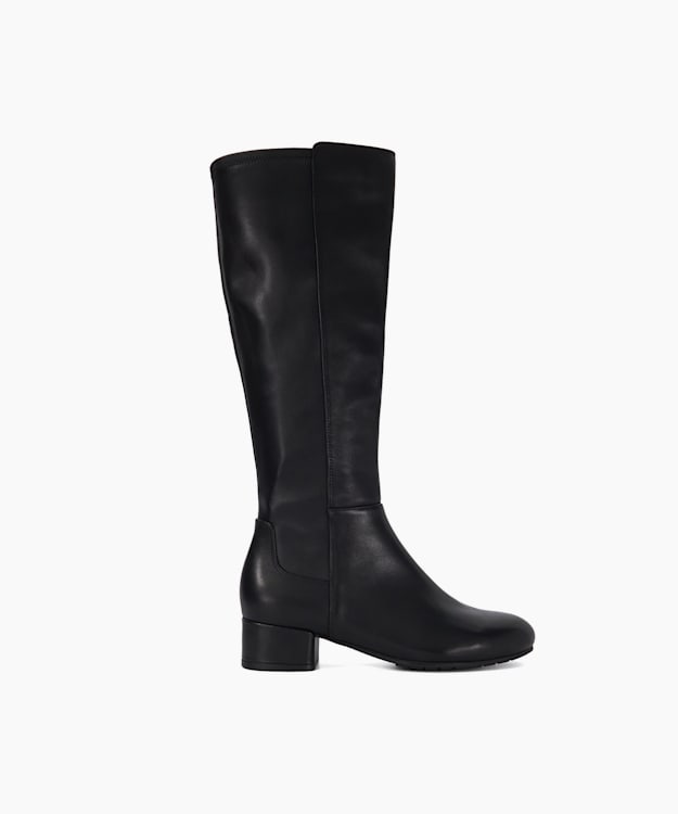 dune london Tayla - Black Leather Stretch Leather Knee-High Boots