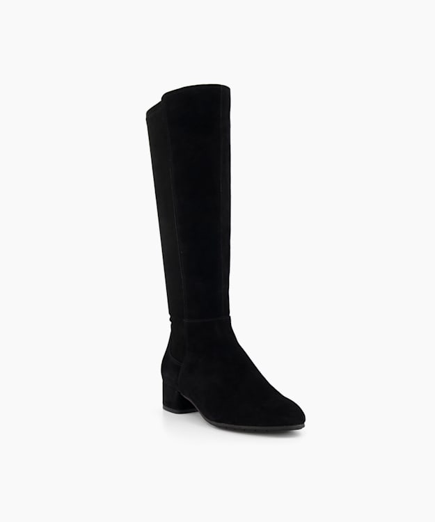 Dune London Tayla - Black Suede Stretch Knee-High Boots