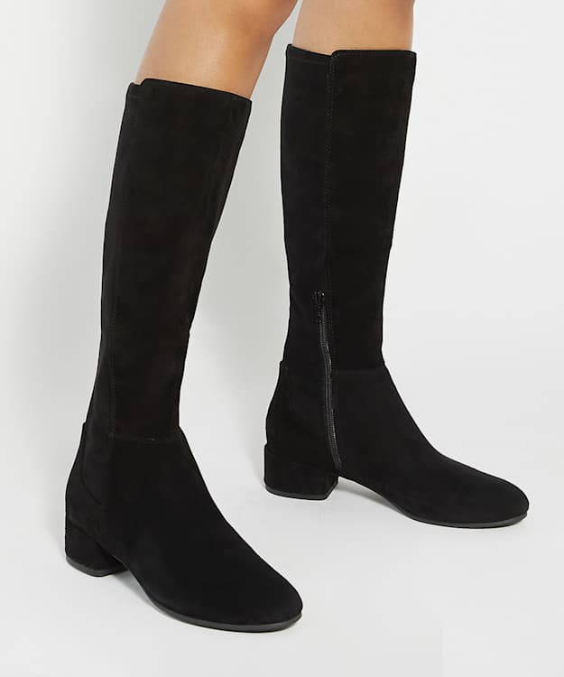 Dune London Tayla - Black Suede Wide Fit Stretch Suede Knee-High Boots