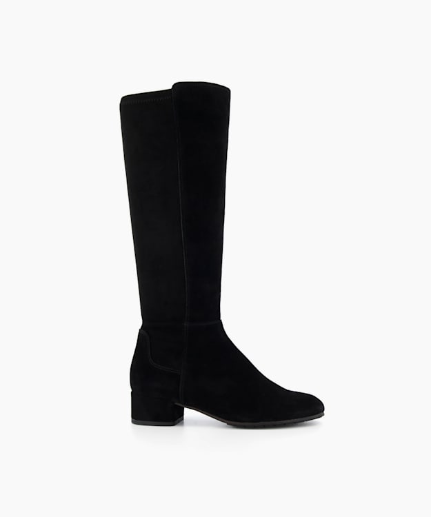 dune london Tayla - Black Suede Wide Fit Stretch Suede Knee-High Boots