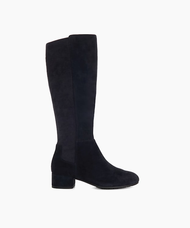 dune london Tayla - Navy Wide Fit Stretch Knee-High Boots