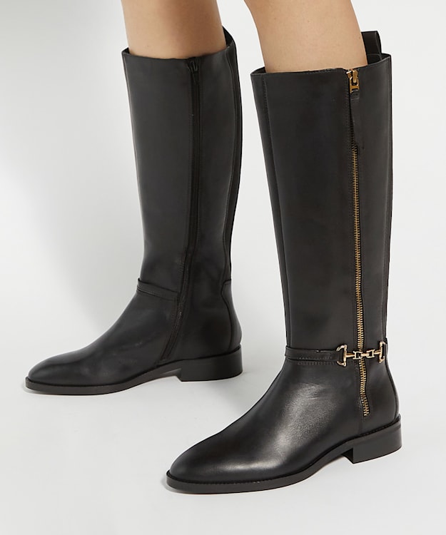 Dune London Taylyn - Black Riding Boots With Signature Buckle Detail