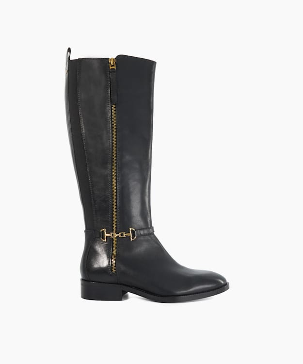 dune london Taylyn - Black Riding Boots With Signature Buckle Detail