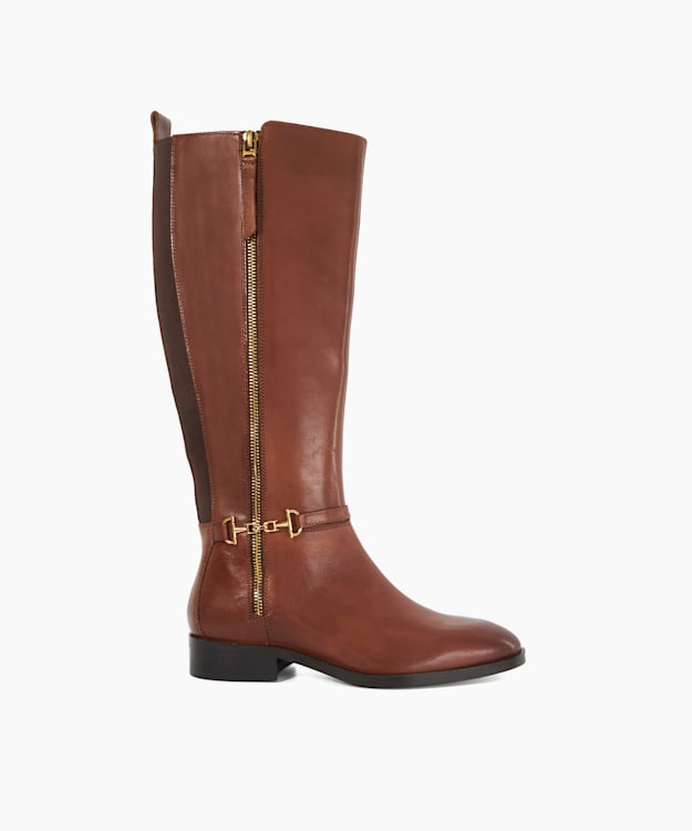 dune london Taylyn - Tan Knee High Boots With Signature Buckle Detail