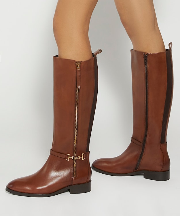Dune London Taylyn - Tan Riding Boots With Signature Buckle Detail
