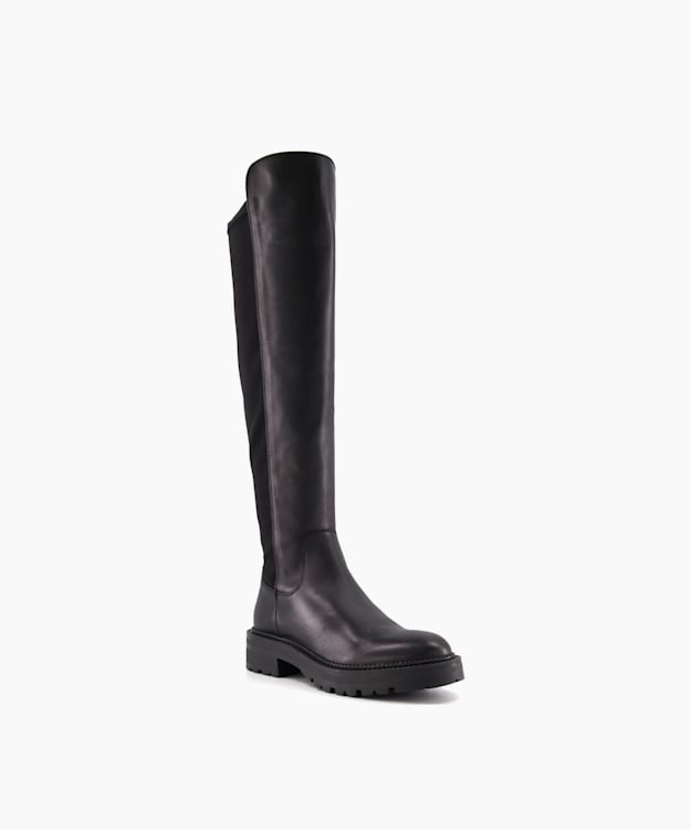 Dune London Tella - Black Chunky Leather Knee-High Boots
