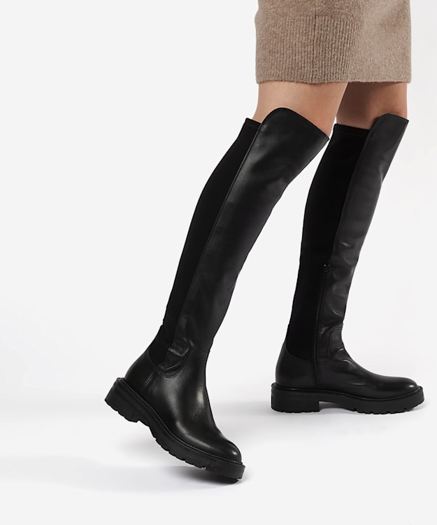 Dune London Tella - Black Chunky Leather Knee-High Boots