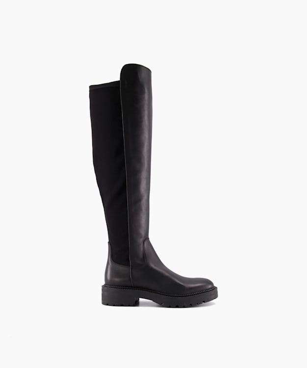 dune london Tella - Black Chunky Leather Knee-High Boots