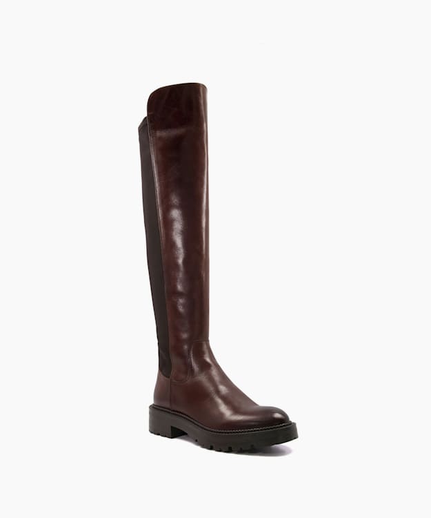 Dune London Tella - Brown Chunky Leather Knee-High Boots