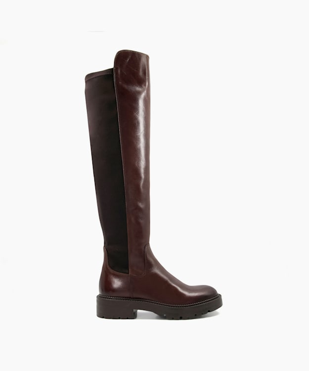 dune london Tella - Brown Chunky Leather Knee-High Boots