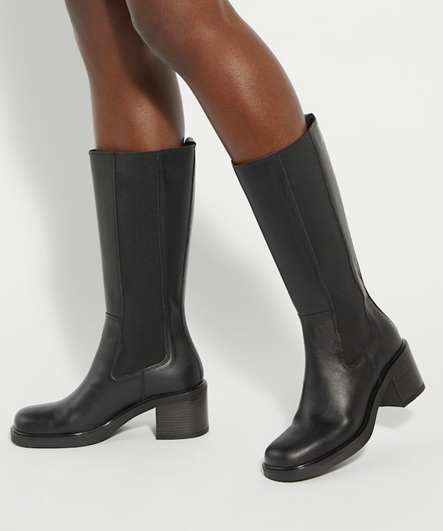 Dune London Temley - Black Block Heel Knee High Boots