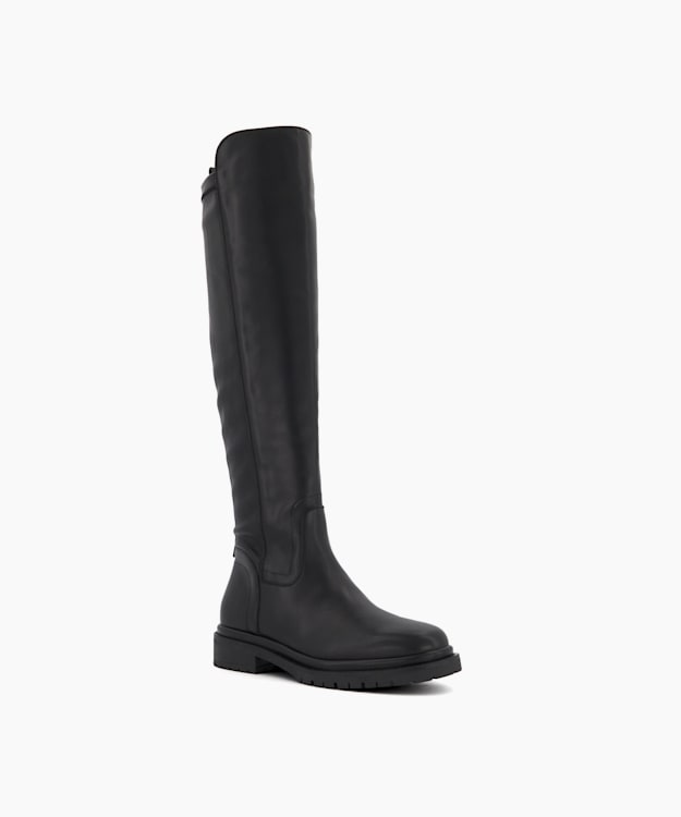 Dune London Tempar - Black Cleated-Sole Leather Knee-High Boots
