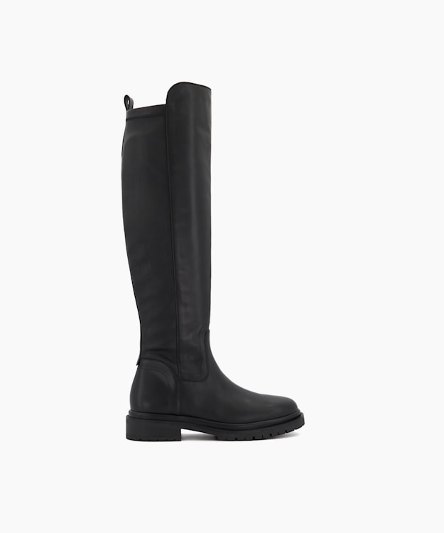 dune london Tempar - Black Cleated-Sole Leather Knee-High Boots