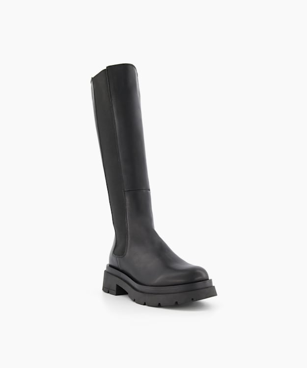 Dune London Tempas - Black Chunky-Sole Leather Knee-High Boots