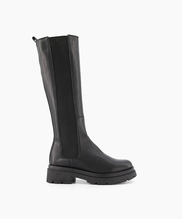 dune london Tempas - Black Chunky-Sole Leather Knee-High Boots