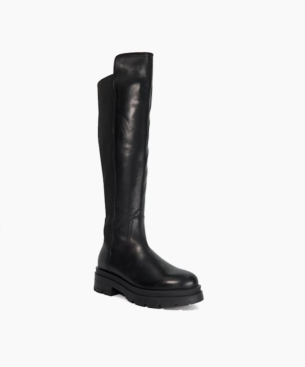 Dune London Temperature - Black Leather High Leg Boots