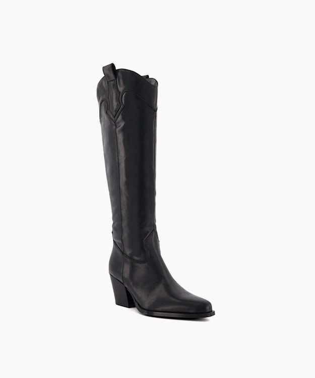 Dune London Tennessee - Black Leather Knee-High Western Boots