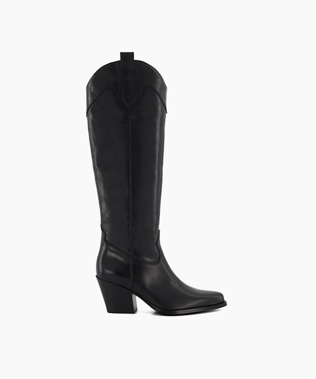 dune london Tennessee - Black Leather Knee-High Western Boots