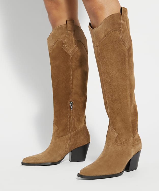 Dune London Tennessee - Taupe Knee-High Western Boots