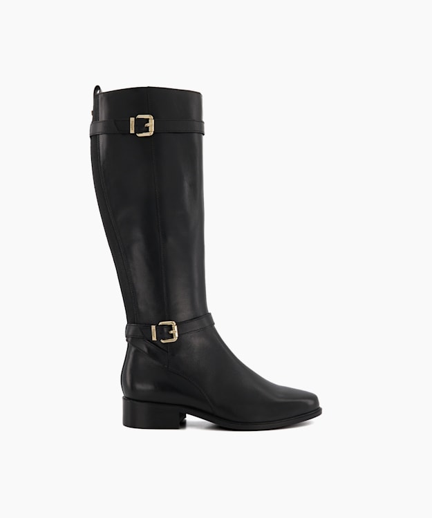 dune london Tepi - Black Wide Fit Leather Knee-High Boots