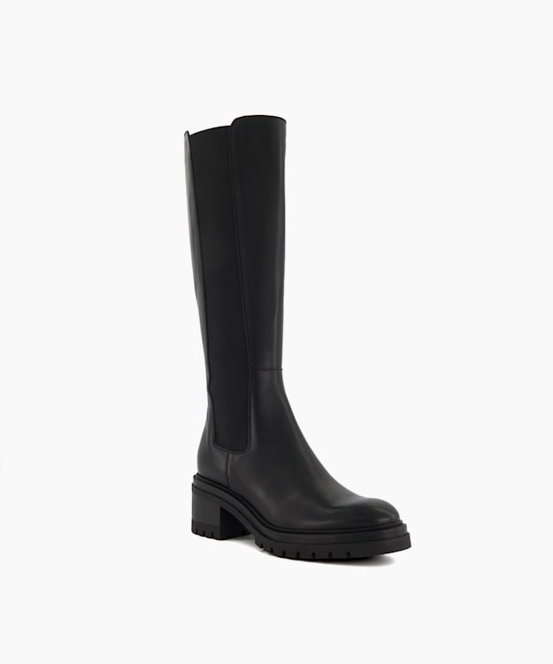 Dune London Tesa - Black Casual Leather Knee-High Chelsea Boots