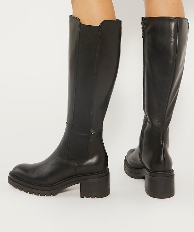 Dune London Tesa - Black Casual Leather Knee-High Chelsea Boots