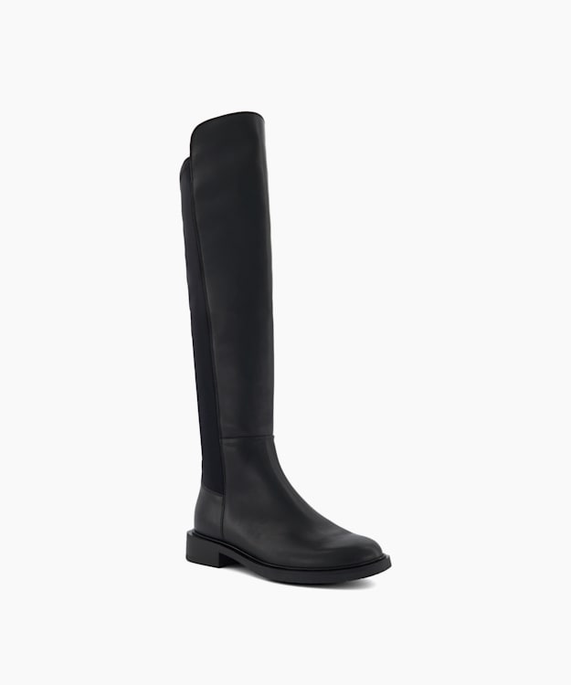 Dune London Text - Black Leather Knee High Stretch Boots