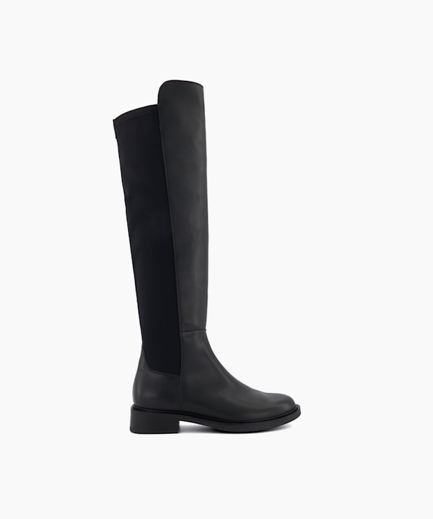 dune london Text - Black Leather Knee High Stretch Boots
