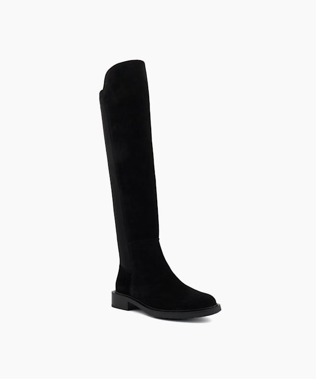 Dune London Text - Black Suede Knee High Stretch Boots