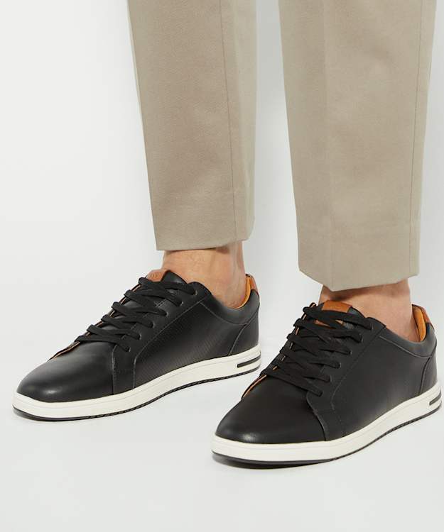 Dune London Tezzy - Black Perforated Lace-Up Trainers