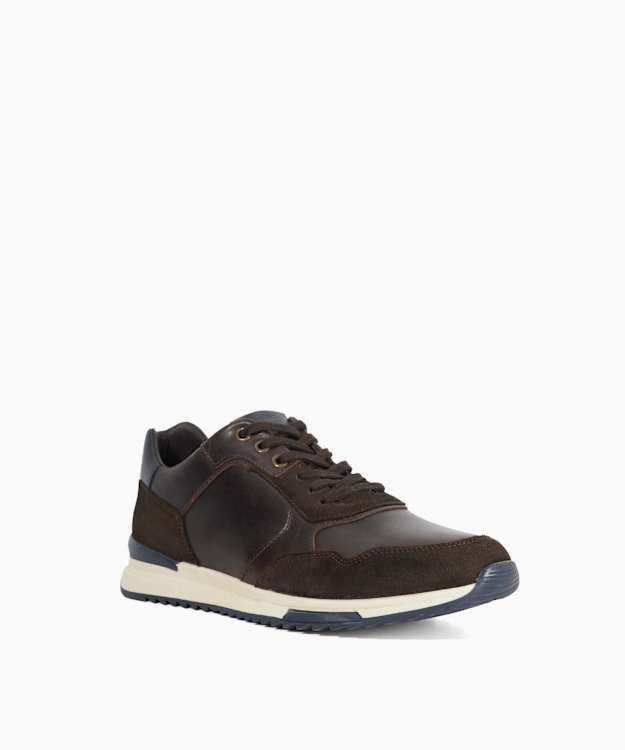 Dune London Thornbury - Chocolate Leather Lace Up Trainers