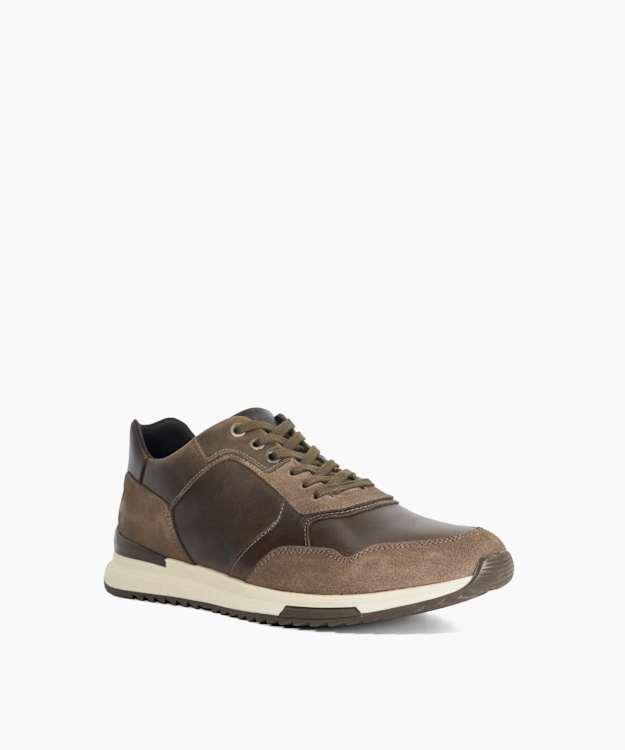 Dune London Thornbury - Khaki Leather Lace Up Trainers