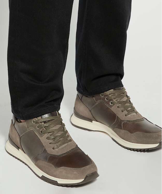 Dune London Thornbury - Khaki Leather Lace Up Trainers