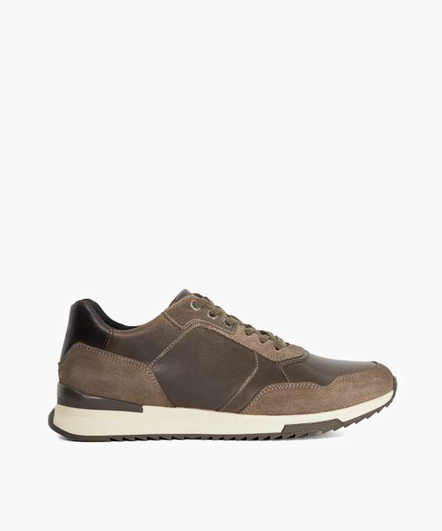 dune london Thornbury - Khaki Leather Lace Up Trainers