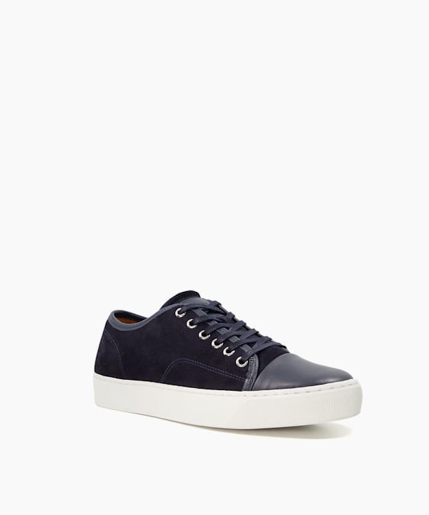 Dune London Thorr - Navy Suede Toe Cap Lace-Up Trainers