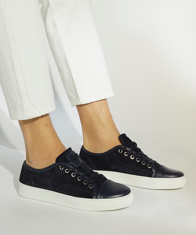 Dune London Thorr - Navy Suede Toe Cap Lace-Up Trainers