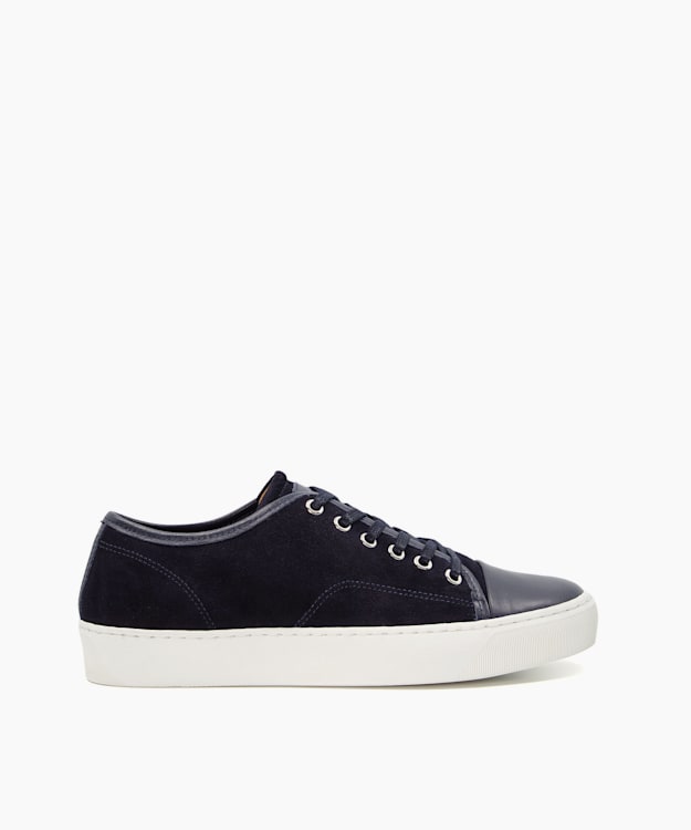 dune london Thorr - Navy Suede Toe Cap Lace-Up Trainers