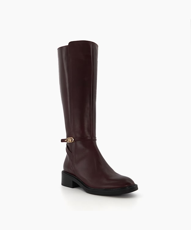 Dune London Tia - Burgundy Branded-Buckle Equestrian Boots