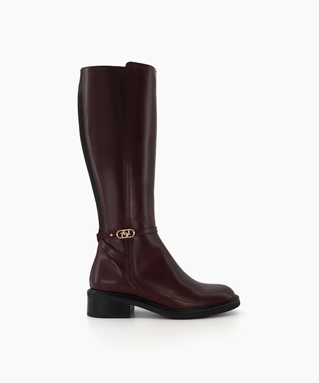 dune london Tia - Burgundy Branded-Buckle Equestrian Boots