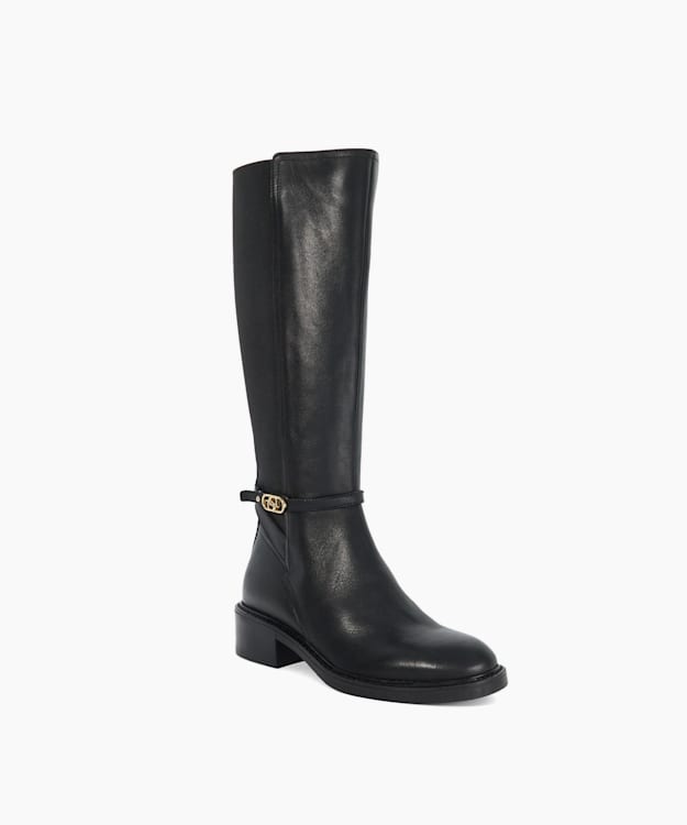 Dune London Tias - Black Branded Buckle Knee High Boots